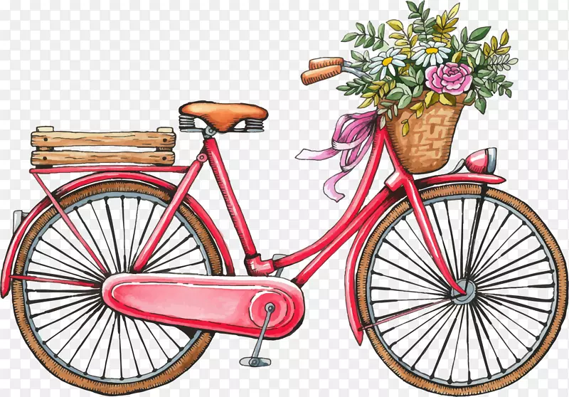 自行车婚礼邀请函保存日期水彩画自行车-老式自行车