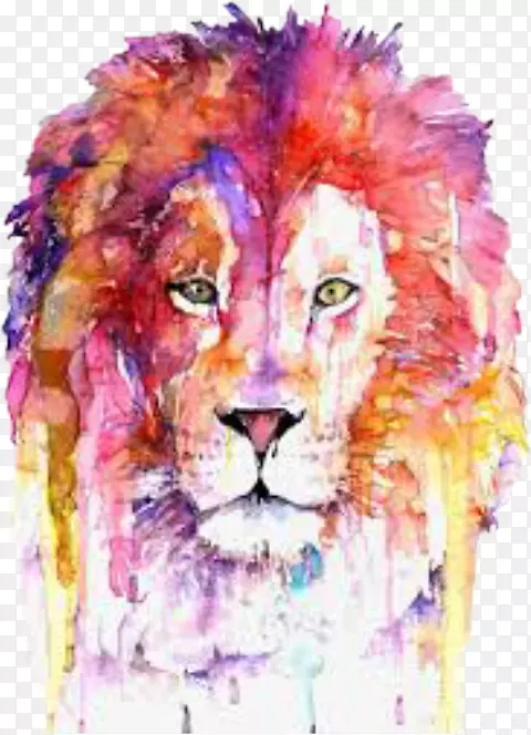 狮子水彩画艺术版画