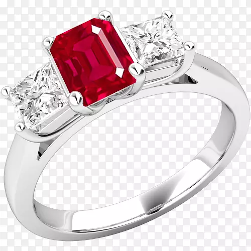 红宝石戒指钻石切割明亮的红宝石钻石戒指