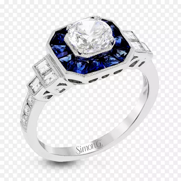 订婚戒指彩色金饰蓝宝石钻石戒指