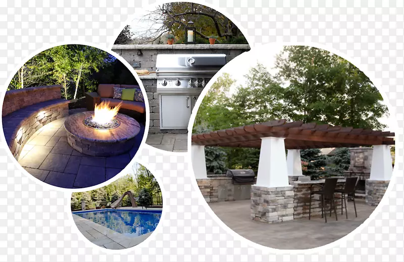 Springhetti定制的户外生活Neenah设计庭院度假村游泳池、露台和热水浴缸-建造石墙可以自己做。