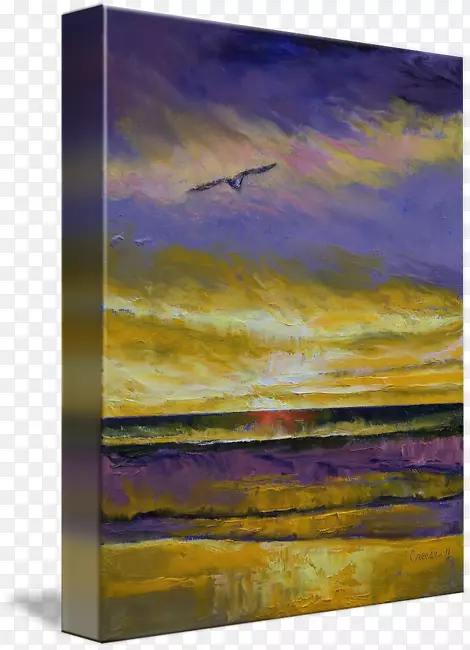 帆布随需海鸥日落由迈克尔克里斯绘画在画布上印刷海鸥日落由迈克尔克里斯绘画画布上印刷丙烯酸涂料画廊包装-海鸥日落