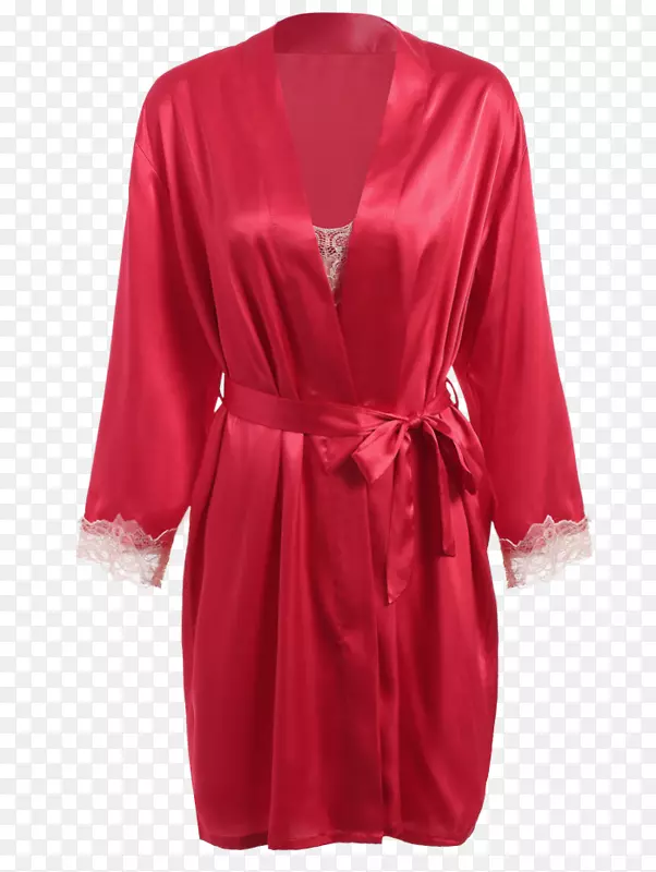 浴袍滑动连衣裙-红色丝绸女式衬衫