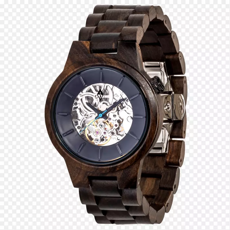 手表表带自动观察月食-蓝色木纹