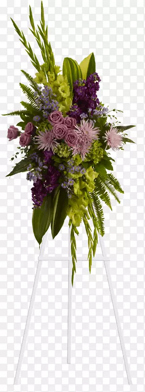 电话花送花束-绿色植物紫花中心