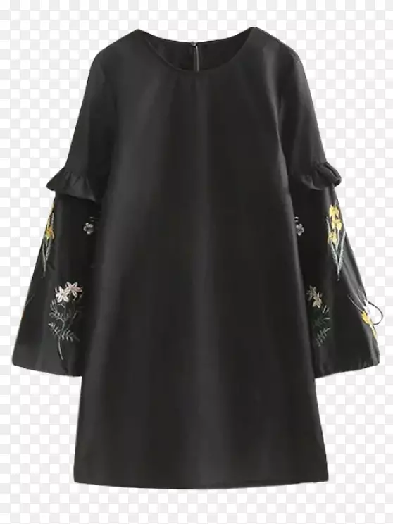 衣袖衬衫，长袍衬衫，黑色花式连衣裙