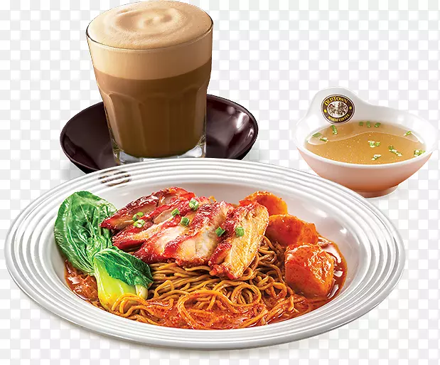 丰盛早餐，马来西亚菜，旧式白咖啡，咖喱米菜单-平底锅油炸鱼丸