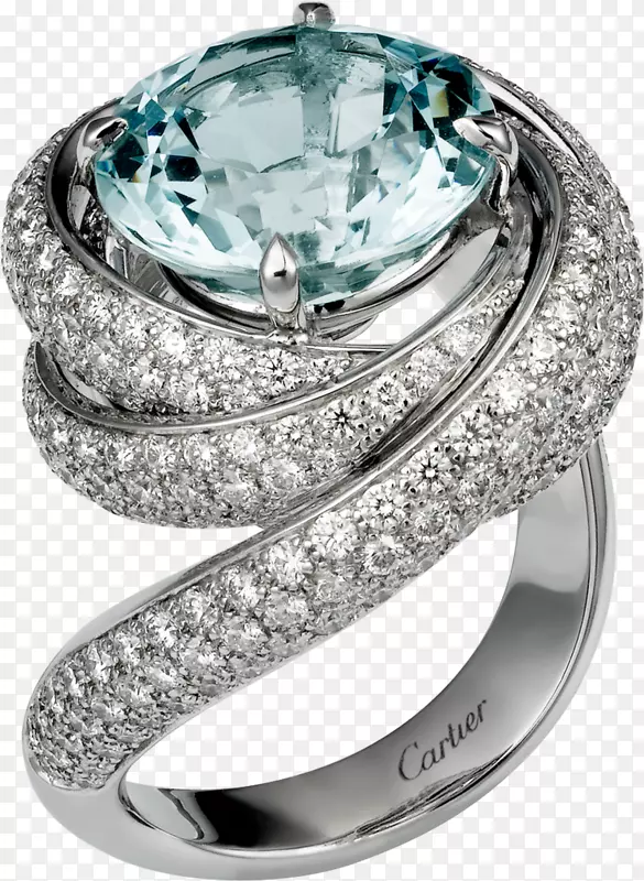 订婚戒指，结婚戒指，卡地亚珠宝.海蓝宝戒指