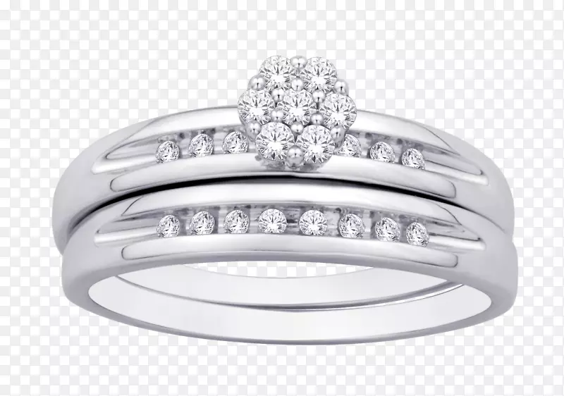 结婚戒指10k白金1/5厘米。钻石婚戒，成年男女银白金-10k金戒指女性