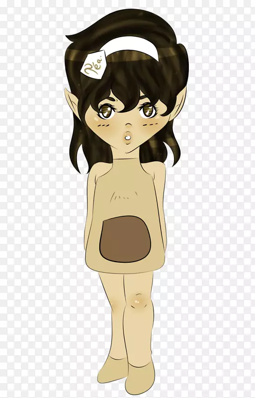 人眼棕色头发黑发插图茶袋服装