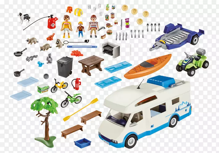 Playmobil野营探险机动车辆玩具.房车客舱野营标志