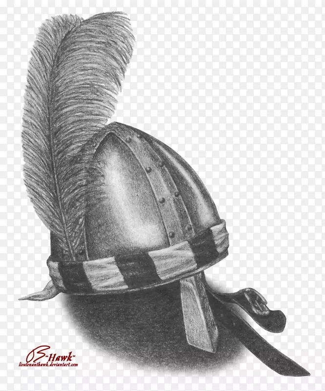 头盔绘画艺术十字军形象-红色尾鹰羽毛
