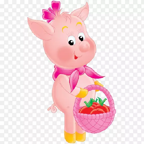猪夹艺术插图-免版税图像-粉红卡通猫画