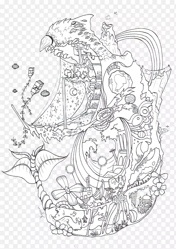 魔法师嚎叫的移动城堡线艺术索菲帽子着色书-Totoro着色页