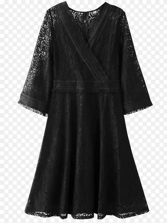 小黑连衣裙袖花边时装.带袖子的秋千连衣裙
