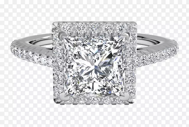 钻石切割订婚戒指公主剪裁金环方形