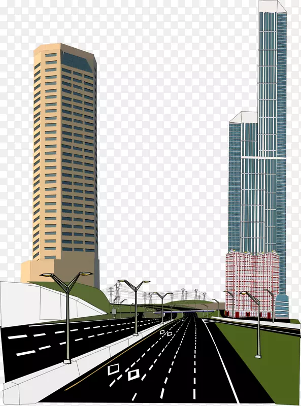 都市区立面混合建筑塔楼-城市驾驶