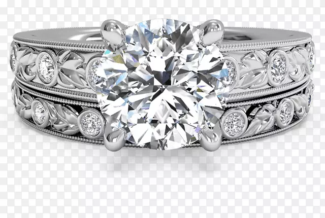 结婚戒指银白金首饰金叶戒指