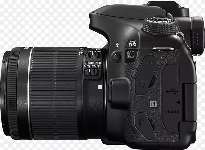 佳能ef-s 18-55 mm镜头佳能Eos 80d 24.2 mp数码单反相机黑色18-55 mm是STM镜头卡农EF镜头安装-佳能80d