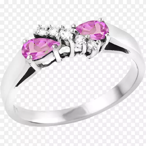 钻石结婚戒指，耳环，宝石-粉红色心吊坠