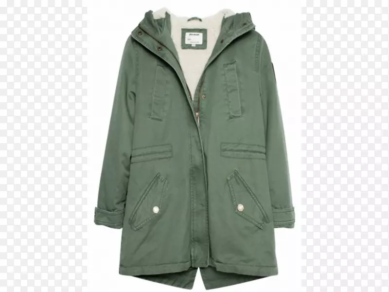 扎迪格大衣，外套，皮大衣，卡其绿色外套，带兜帽