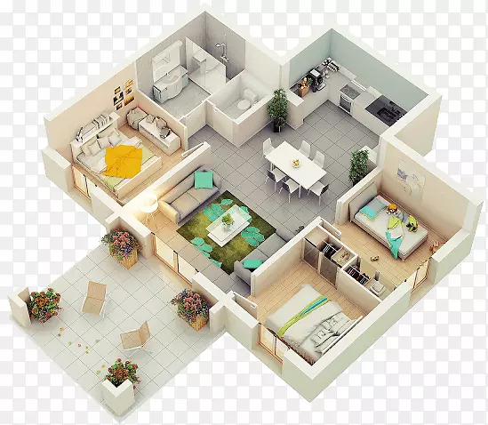 三维平面图房屋平面图卧室-工业卧室设计理念小空间