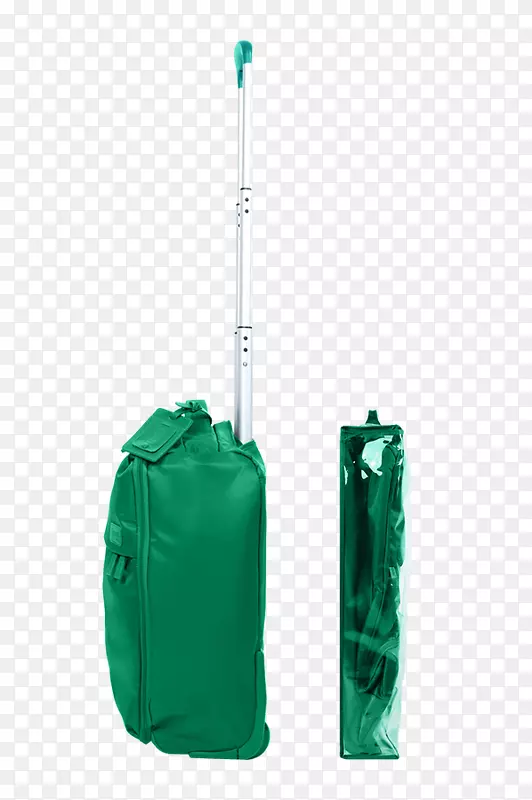 手提箱手提行李Samsonite.滚筒上的绿色背包