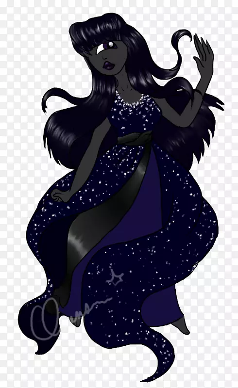 插图卡通紫色传说生物服装-黑色明星蓝宝石