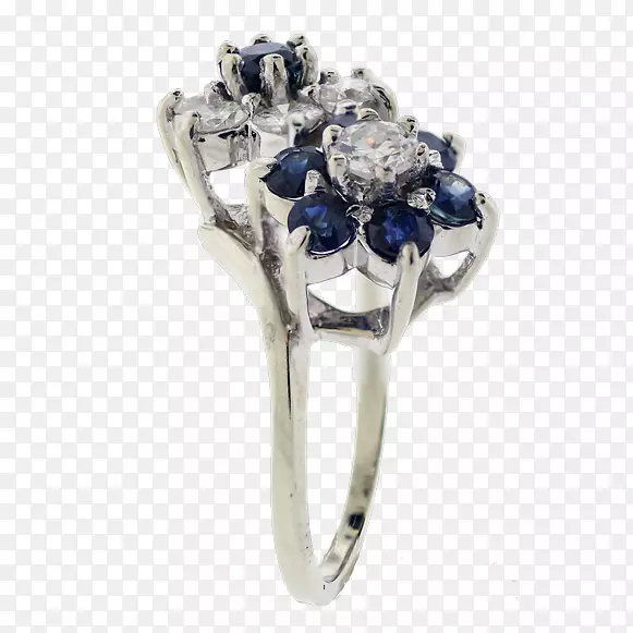 蓝宝石订婚戒指珠宝钻石珍珠和蓝宝石花环