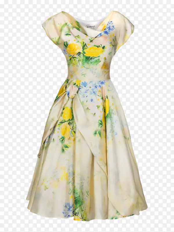 20世纪50年代的鸡尾酒裙-50年代的黄色连衣裙