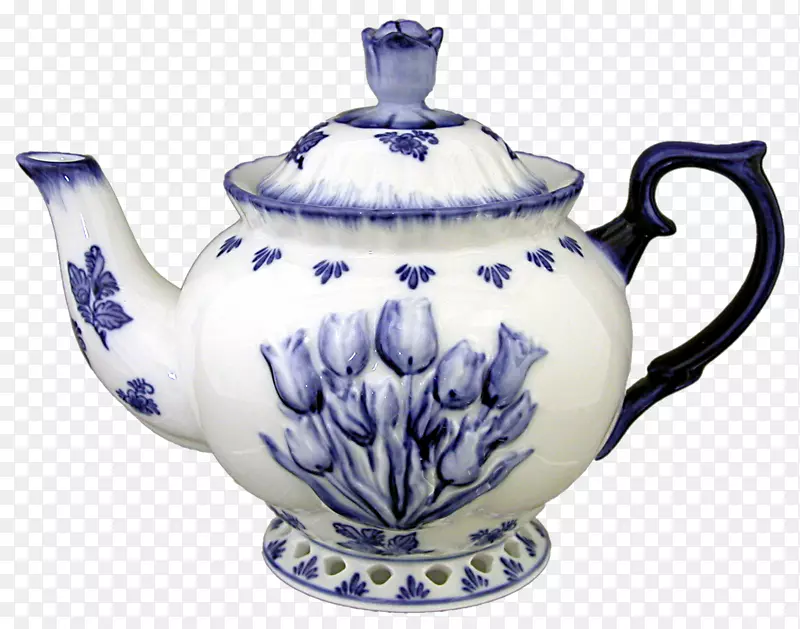蓝白色陶器壶茶壶瓷工艺品.白色茶壶