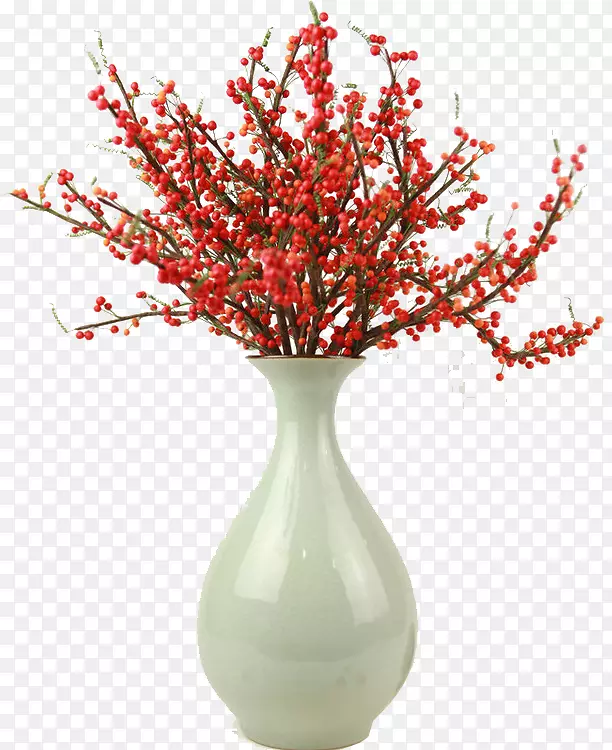 花瓶植物形象花设计.人造红色浆果枝