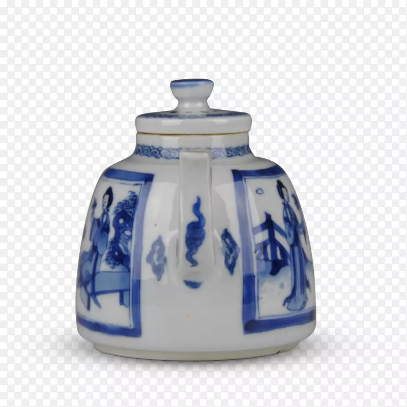 蓝白陶器田纳西蓝茶壶