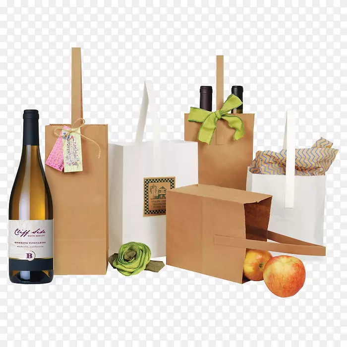 葡萄酒纸袋烫印包装和标签.带手柄的可重复使用的购物袋
