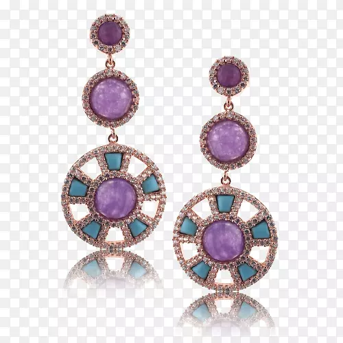 耳环紫水晶珠宝钻石真绿松石耳环