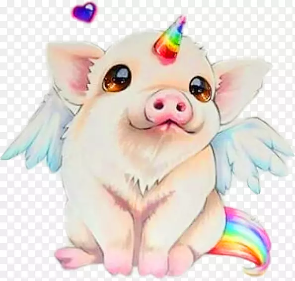 猪画独角兽形象可爱-猪