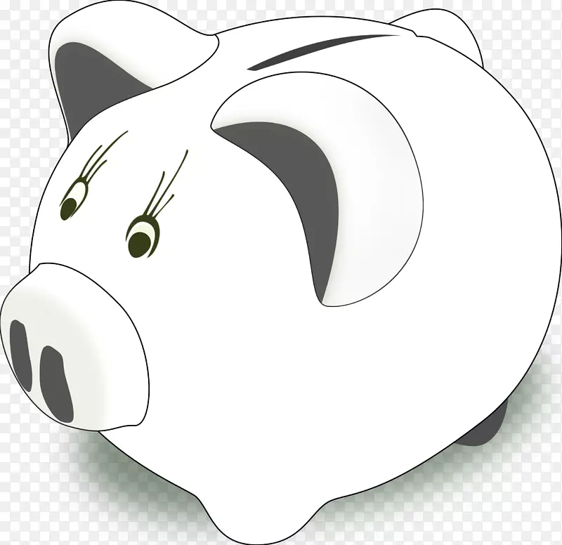 剪贴画小猪银行png图片图形.粉红黑白