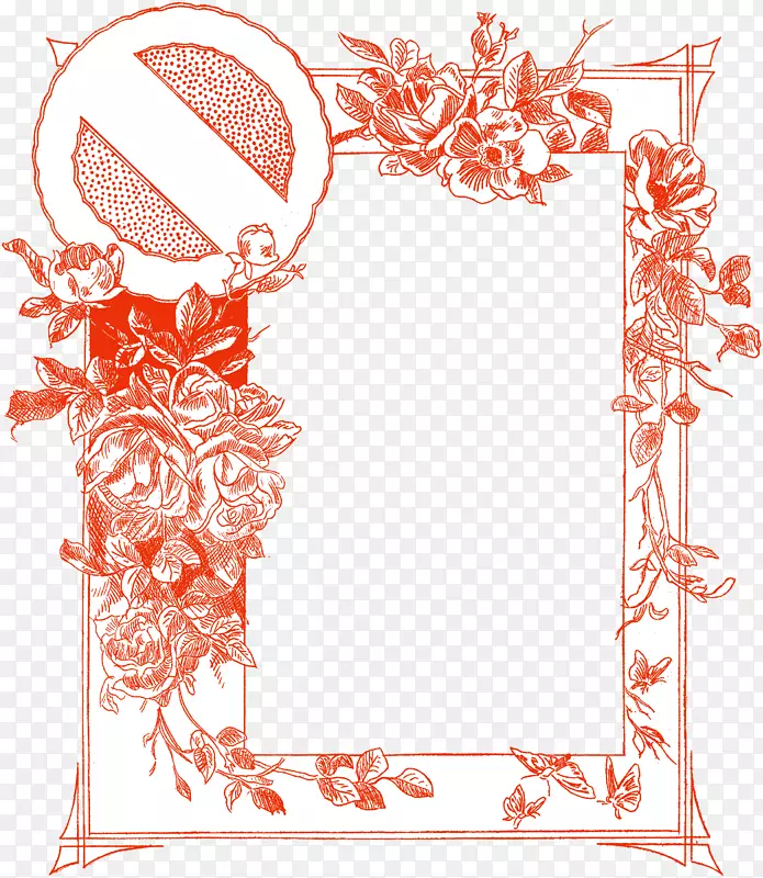 花卉设计插图墙面贴花画框剪贴画红绿相框