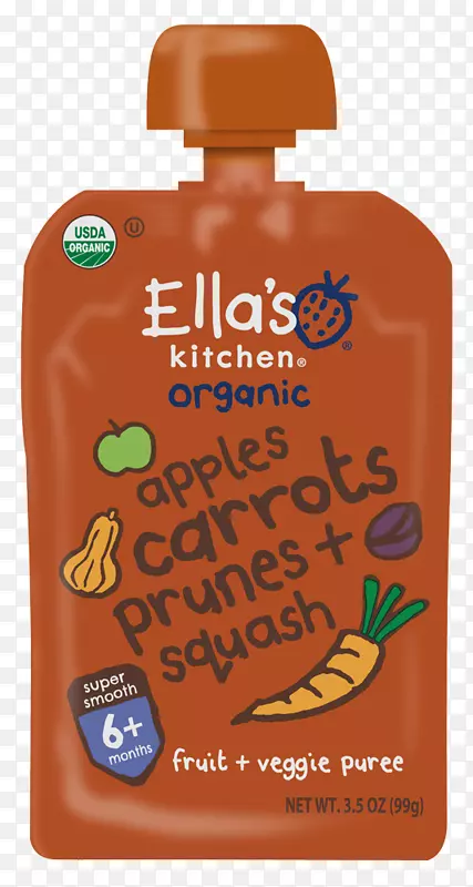 婴儿食品Ella‘s厨房西兰花梨+豌豆橙汁-早期绿色花椰菜