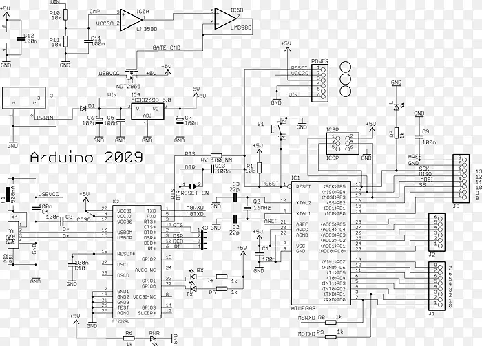 Arduino电子线路接线图原理图-Atmel AVR