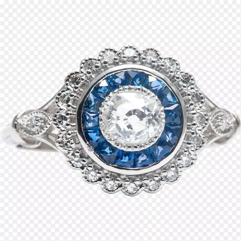 蓝宝石订婚戒指钻石白金蓝宝石