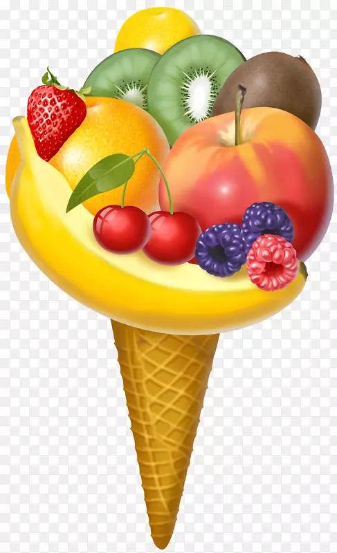 冰淇淋圆锥形圣代果汁水果冰淇淋