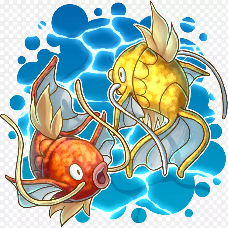 插图金鱼皮毛珊瑚礁鱼艺术-Magikarp邮票