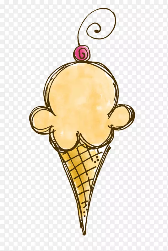 冰淇淋圆锥形圣代那不勒斯冰淇淋甜点-比达水彩画