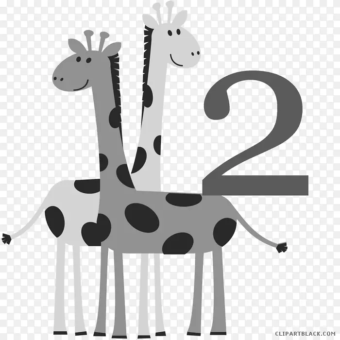 婴儿长颈鹿剪贴画免费内容插图-婴儿动物黑白