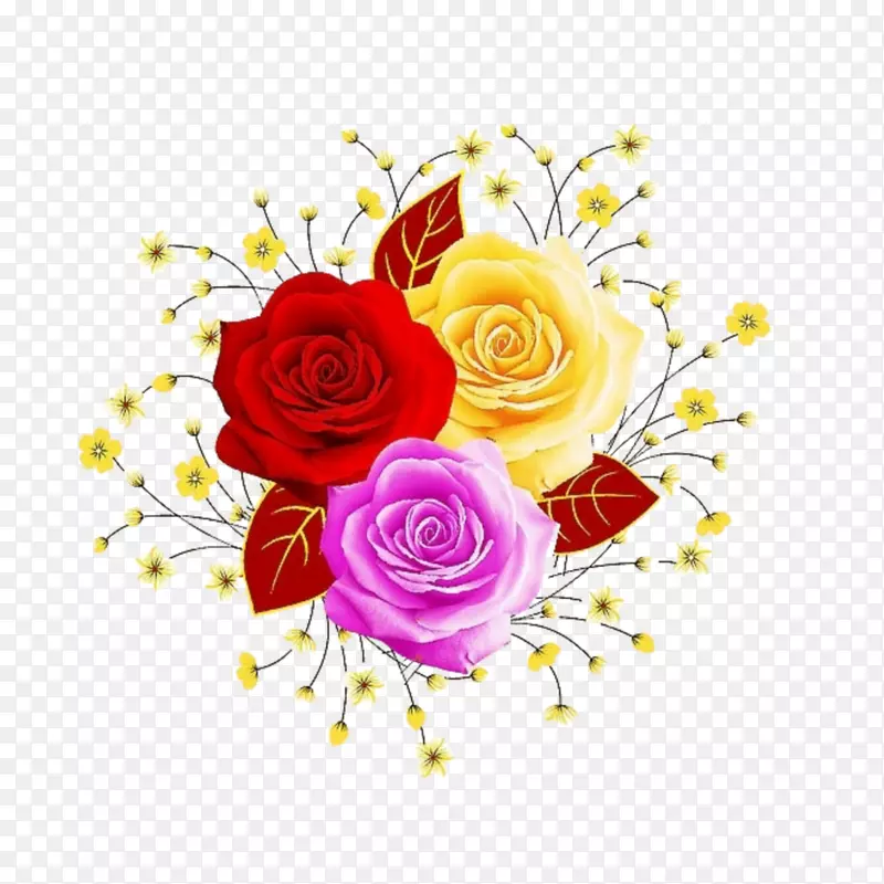 花园玫瑰沙滩玫瑰花卉设计插图-花