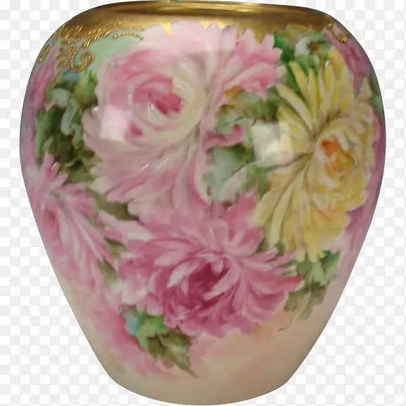 花瓶对花园玫瑰花卢西卡亚斯瓷花瓶手绘复古