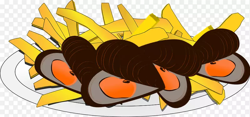 小胡子-法式炸薯条夹艺术贻贝插图