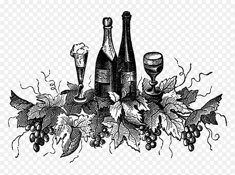 葡萄酒婚礼邀请函香槟酒派对剪贴画-葡萄酒
