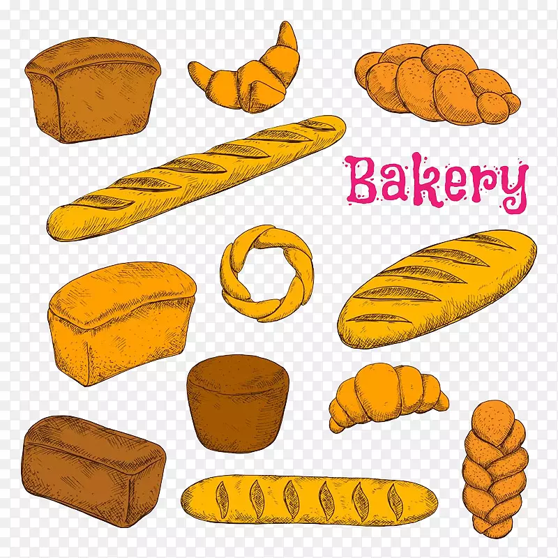 面包、黑麦面包、百吉饼、牛角面包、日用面包